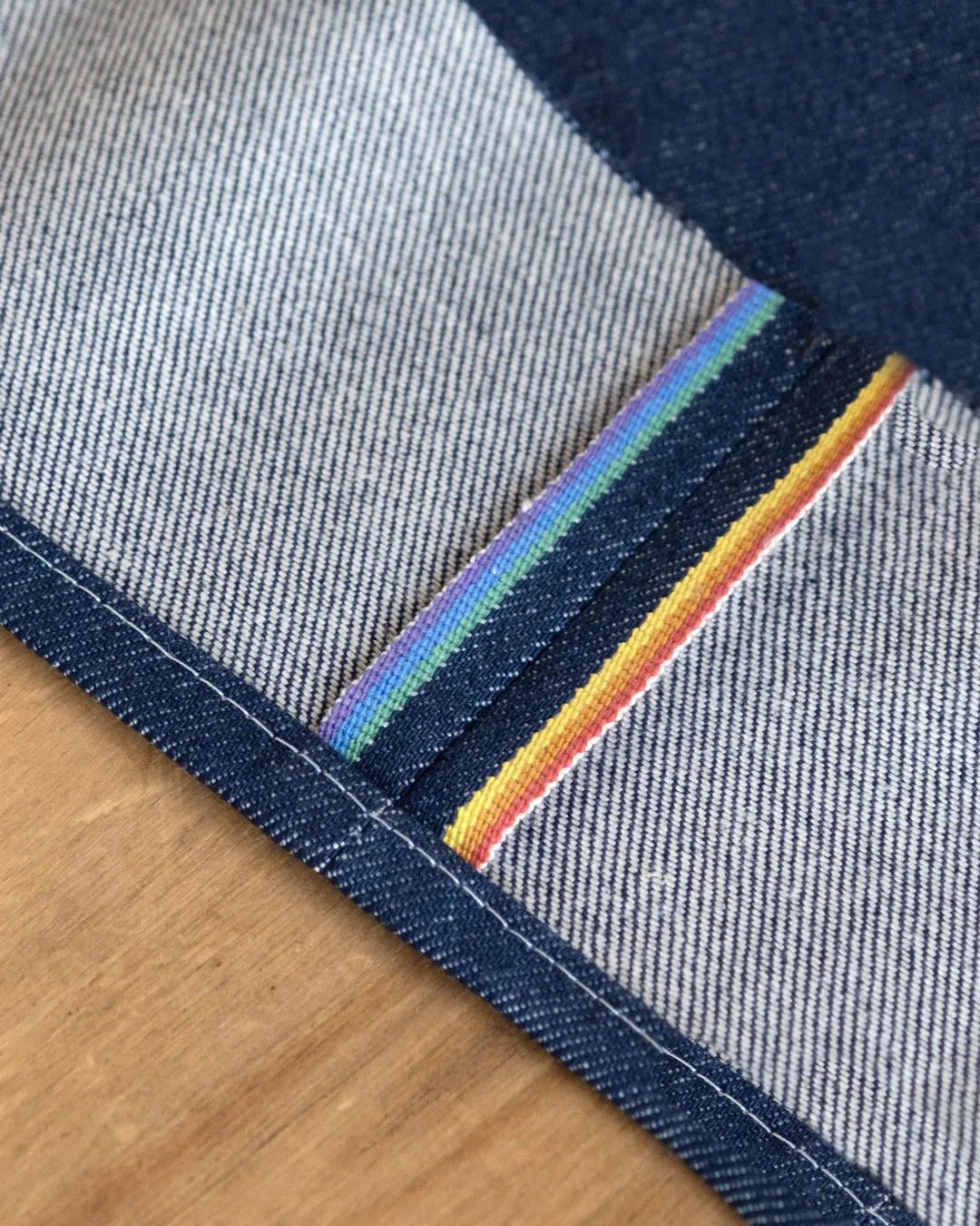 11.25oz Comfort Stretch Recycled Cotton Selvedge Denim - Rainbow *Imperfect*