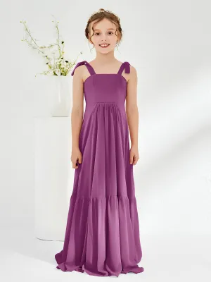 A-Line Bow Ruffle Junior Bridesmaid Dresses Orchid