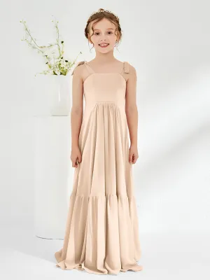 A-Line Bow Ruffle Junior Bridesmaid Dresses Peach