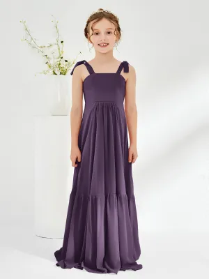 A-Line Bow Ruffle Junior Bridesmaid Dresses Plum