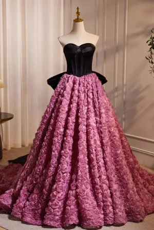 A Line Bow Tie Hepburn Style Flower Long Prom Dresses