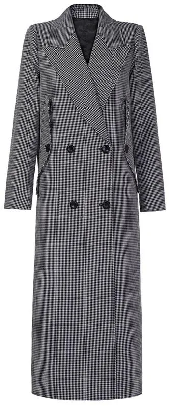 Black & White Plaid Double-Breasted Coat