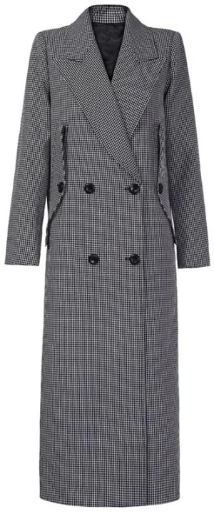 Black & White Plaid Double-Breasted Coat