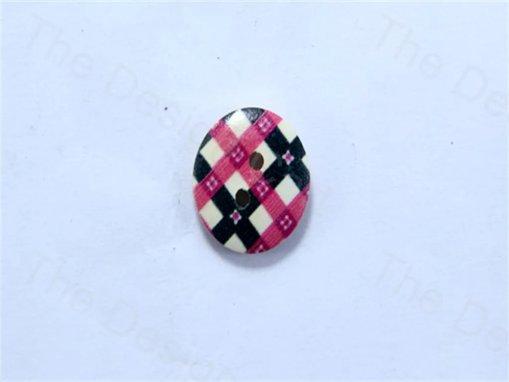 Black White Pink Round Multicheck Design Designer Wooden Buttons
