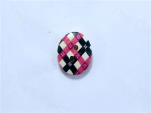 Black White Pink Round Multicheck Design Designer Wooden Buttons