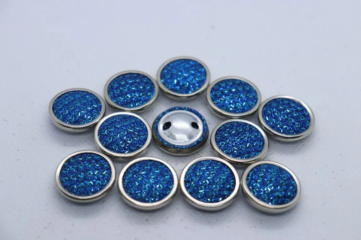 Blue Circular Metal Ring Sugar Coat Button