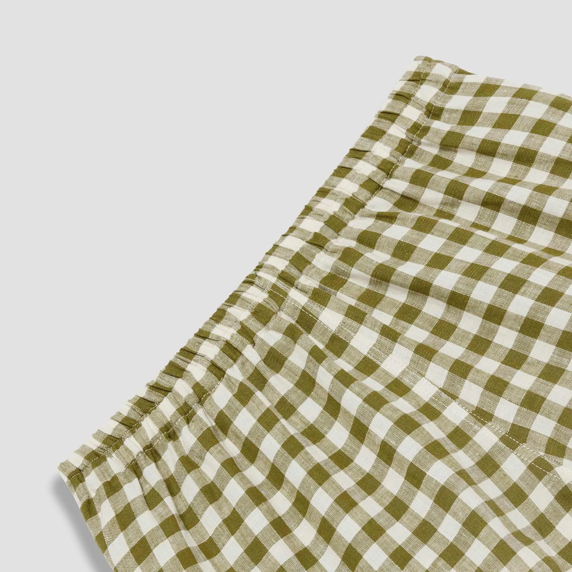 Botanical Green Gingham Linen Pajama Shorts