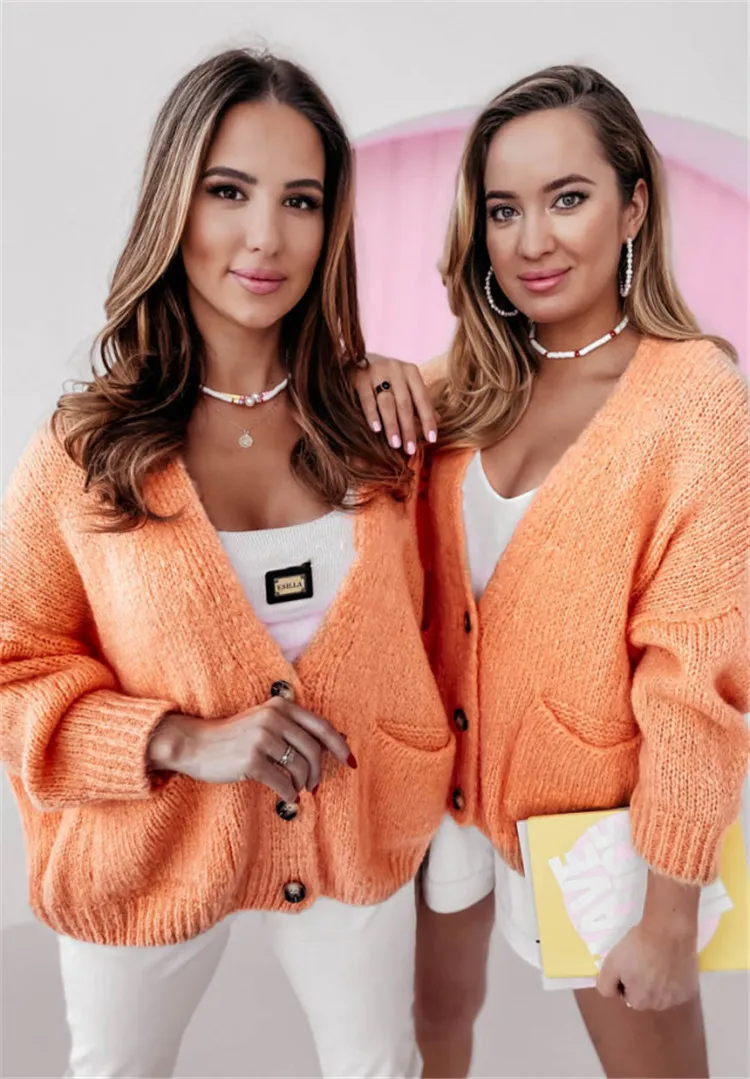 Casual Button Pocket Knitted Sweater