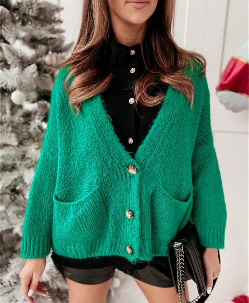 Casual Button Pocket Knitted Sweater