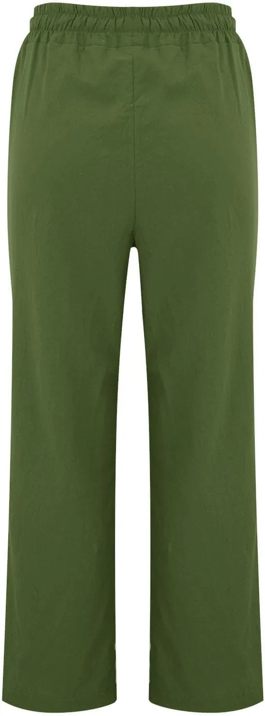 Casual Linen Pants Women Summer Trendy Drawstring Waist Plus Size Pants Lightweight Baggy Lounge Pants with Pockets