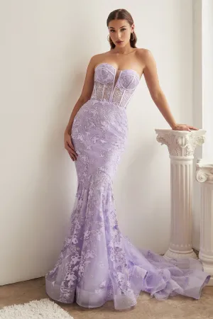 CINDERELLA DIVINE CB099 Strapless Butterfly Print Mermaid Gown
