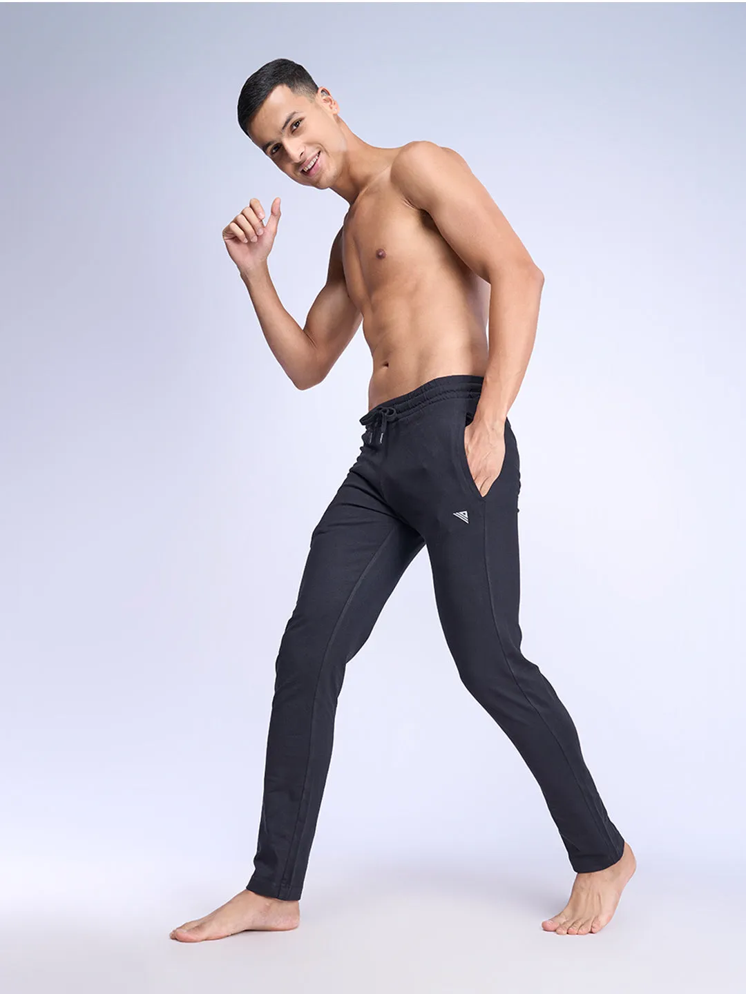Combed Cotton Side Sew Panel Smart Fit  Zipper Pocket Track Pant Black-ETK1
