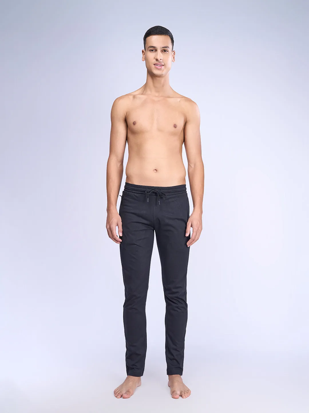 Combed Cotton Side Sew Panel Smart Fit  Zipper Pocket Track Pant Black-ETK1