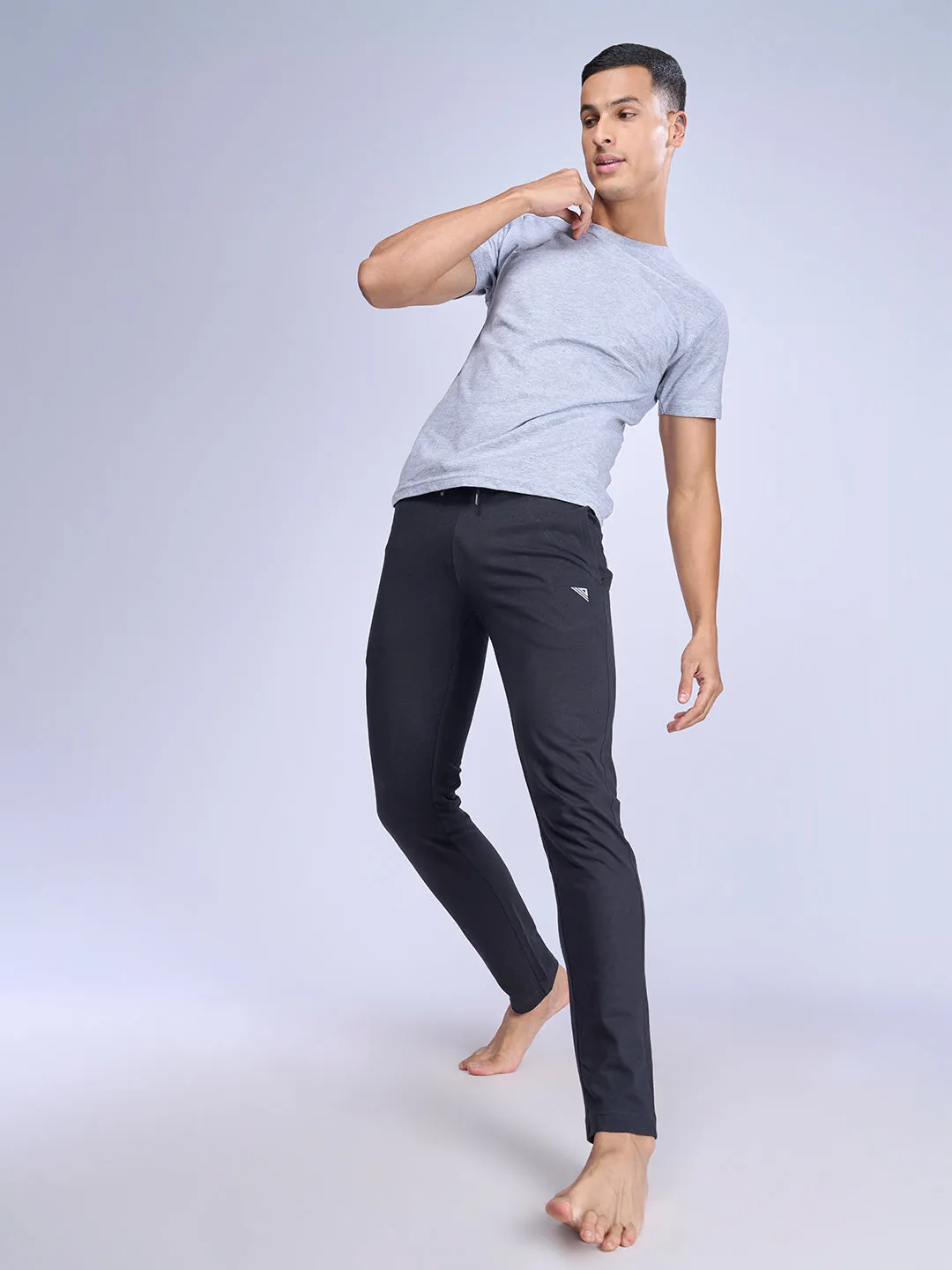 Combed Cotton Side Sew Panel Smart Fit  Zipper Pocket Track Pant Black-ETK1