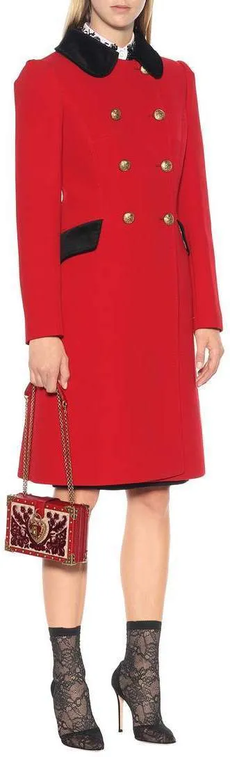 Contrast-Collar Double-Breasted Wool-Blend Coat