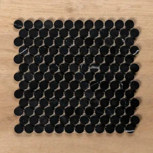 Cottesloe Nero Marquina Penny Round Honed Marble Mosaic Tile 23x23mm