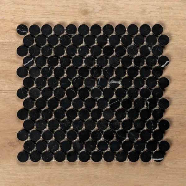 Cottesloe Nero Marquina Penny Round Honed Marble Mosaic Tile 23x23mm