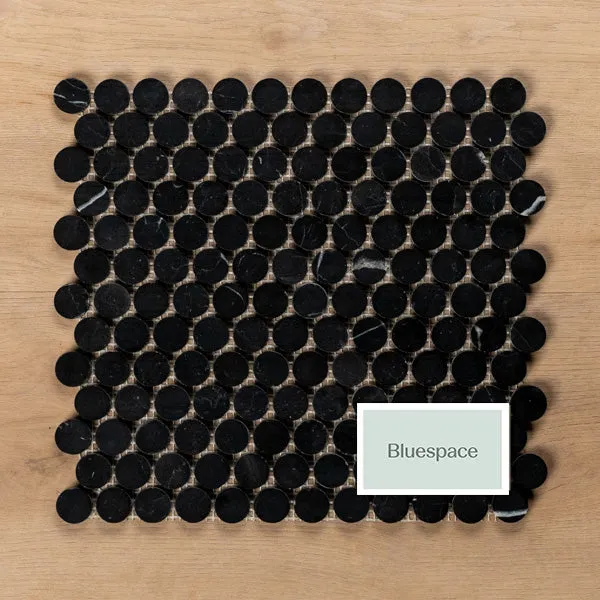 Cottesloe Nero Marquina Penny Round Honed Marble Mosaic Tile 23x23mm
