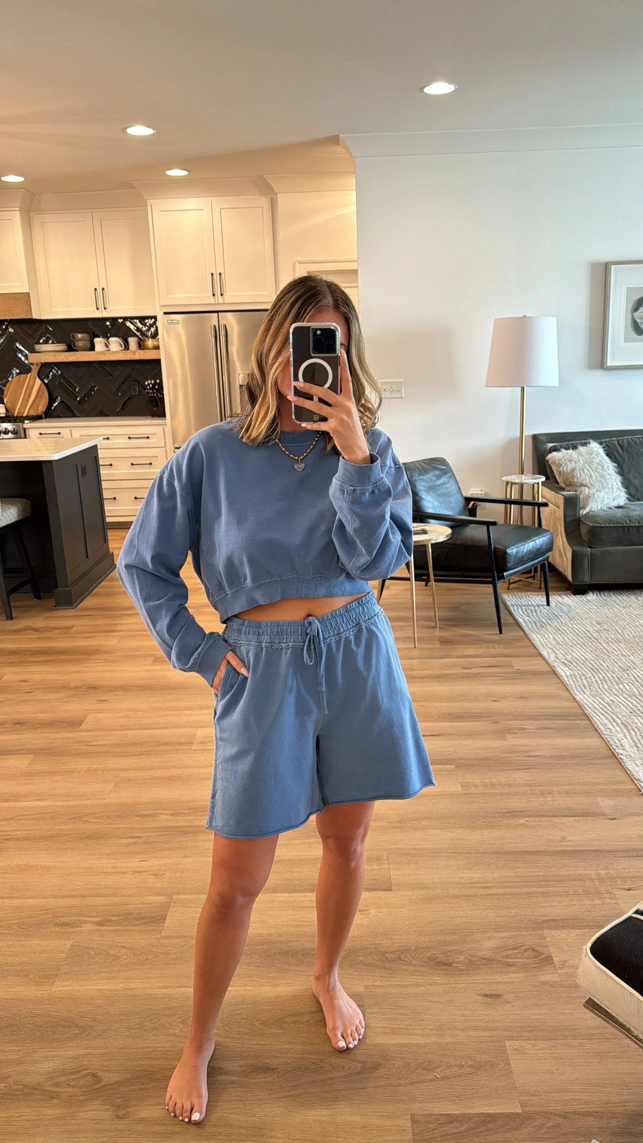Cozy Weekend Boyfriend Sweat Short, Gray Blue
