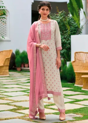 Cream White & Pink Tissue Silk Suit with Elegant Sequins & Zardosi Work