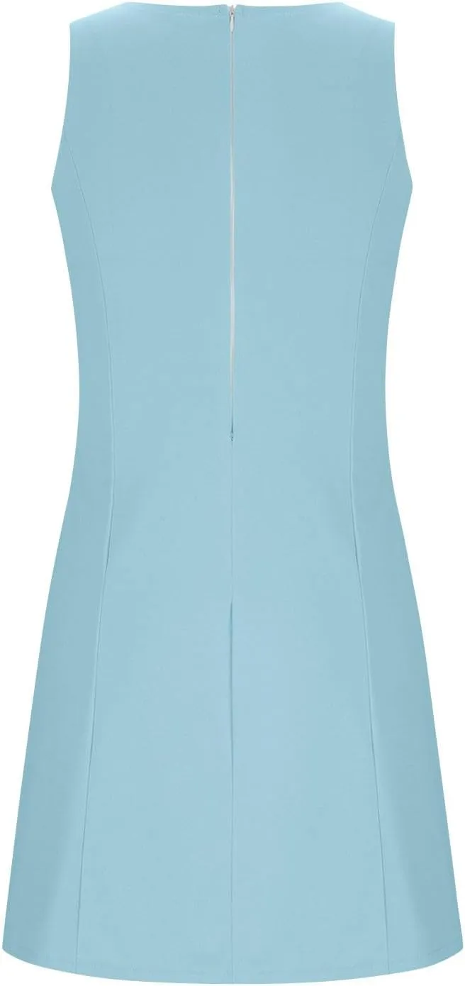 Crew Neck Dresses for Women's Summer Casual Solid Color Sleeveless - Flowy Loose Fit Mini Dress for Lounge
