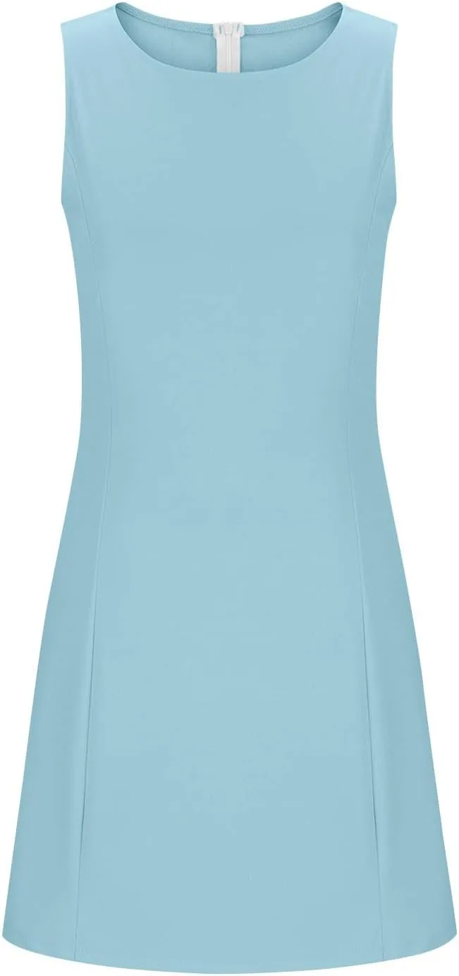 Crew Neck Dresses for Women's Summer Casual Solid Color Sleeveless - Flowy Loose Fit Mini Dress for Lounge