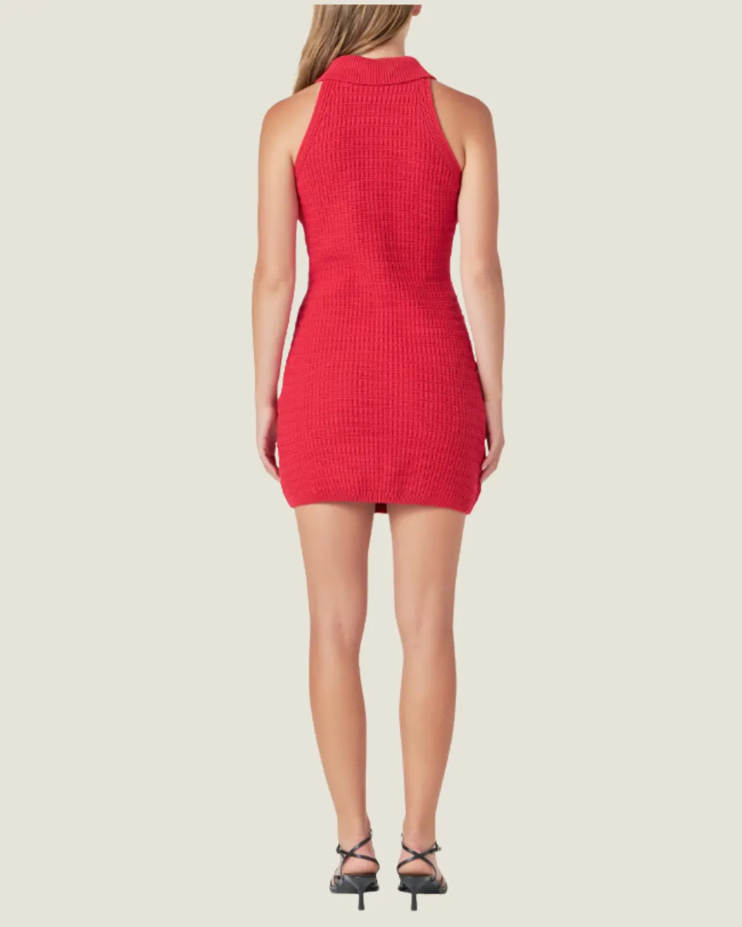 Crochet Red Collared Mini Dress