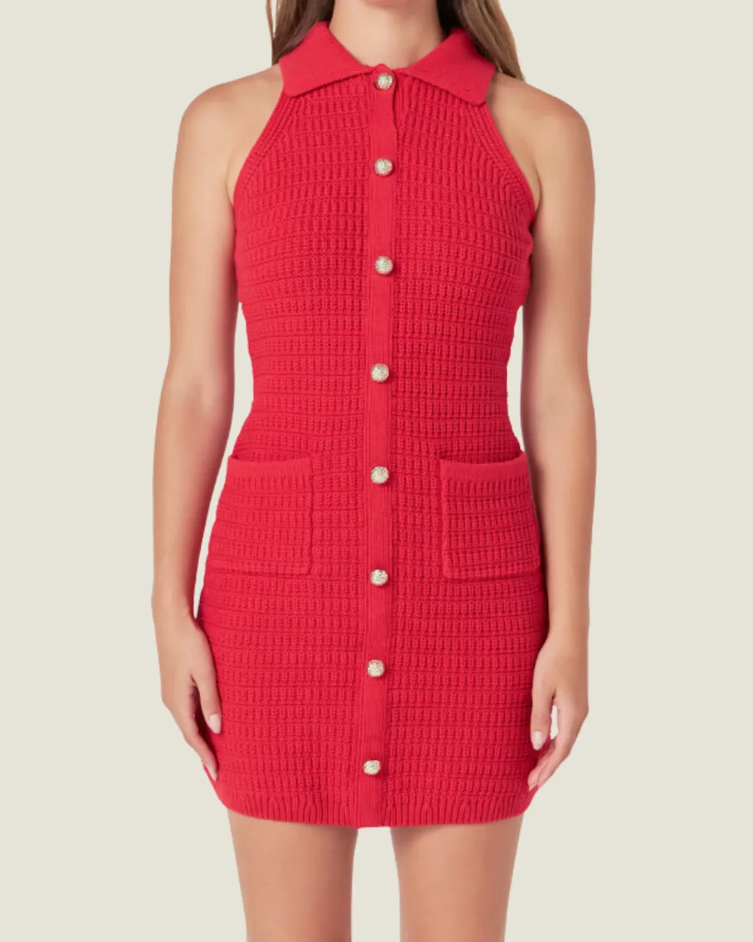 Crochet Red Collared Mini Dress