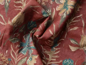 Dark Brown Floral Premium Modal Chanderi Silk Fabric
