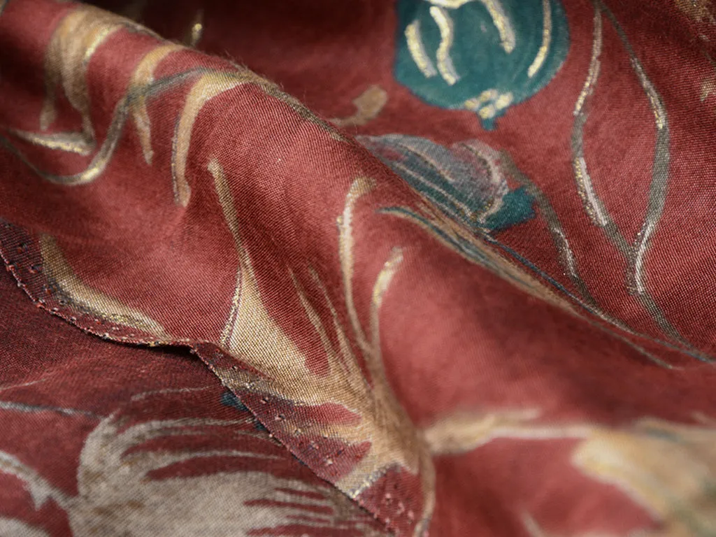 Dark Brown Floral Premium Modal Chanderi Silk Fabric