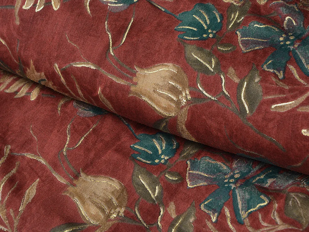Dark Brown Floral Premium Modal Chanderi Silk Fabric
