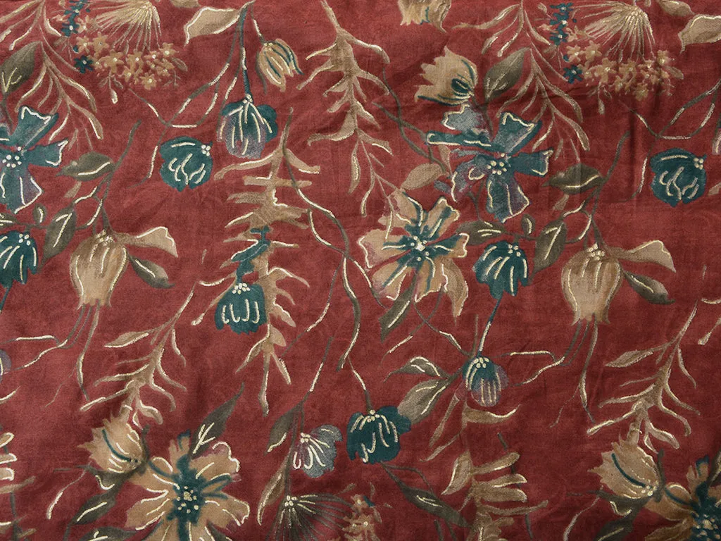 Dark Brown Floral Premium Modal Chanderi Silk Fabric