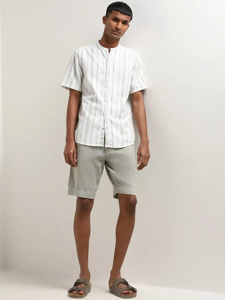ETA Light Grey Cotton Blend Relaxed Fit Mid-Rise Shorts
