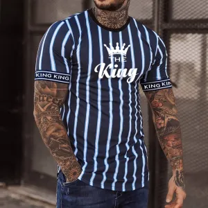 Fashion The King Stripe Print Casual Slim Fit Short Sleeve T-Shirt