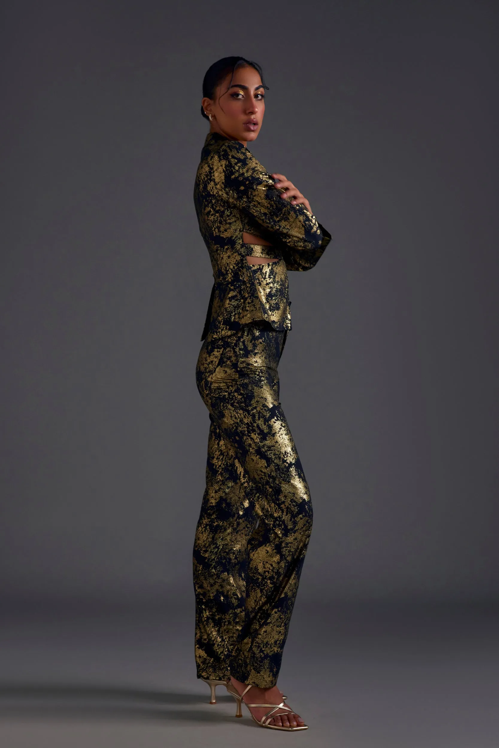 Gold Heathermoss Cutout Blazer