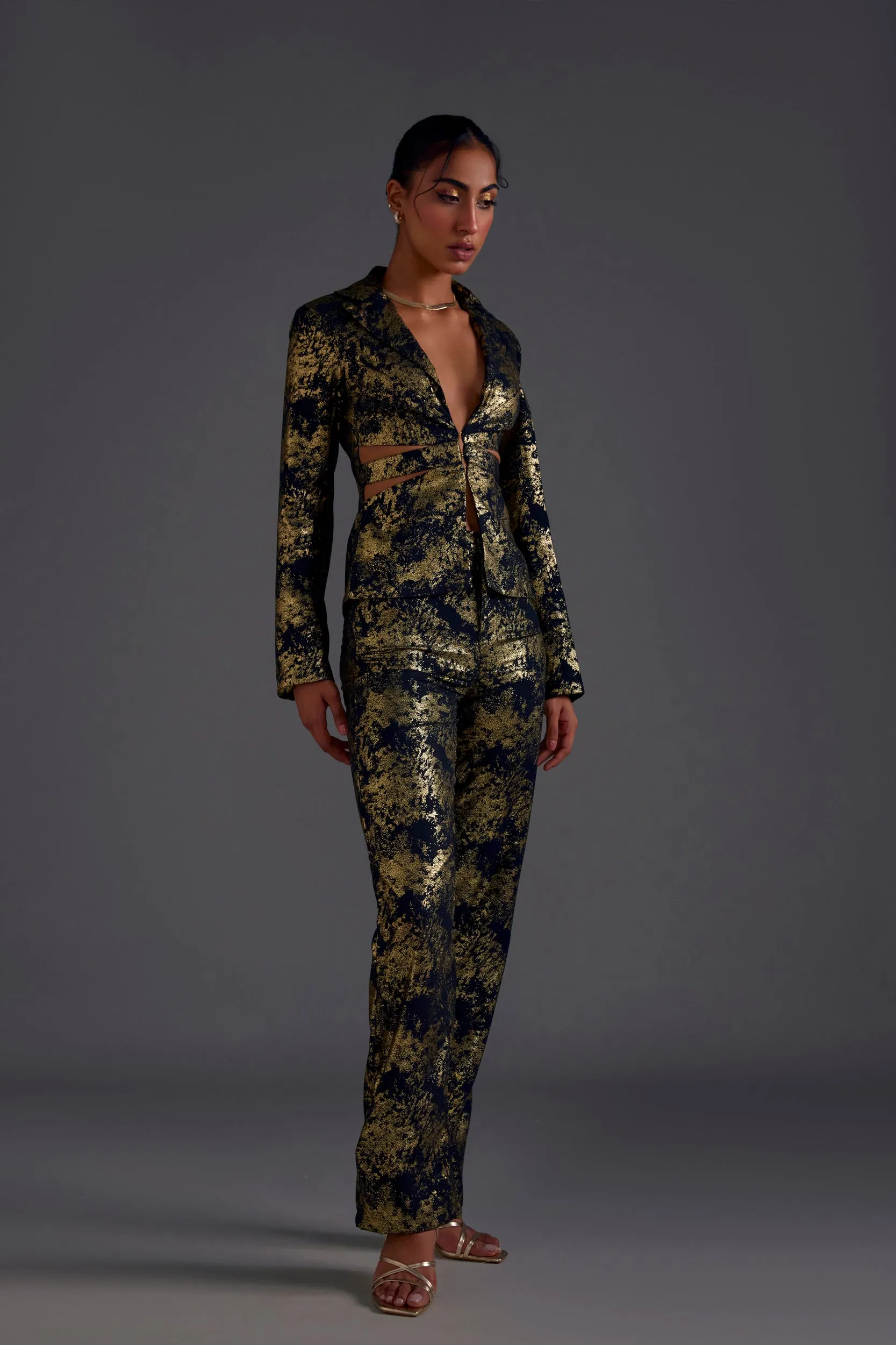 Gold Heathermoss Cutout Blazer