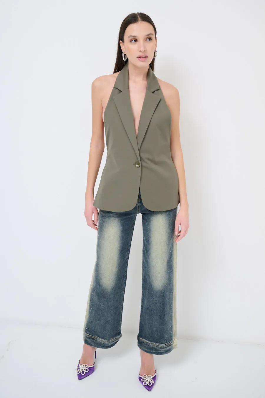 Halter-neck open-back tailored blazer wholesale