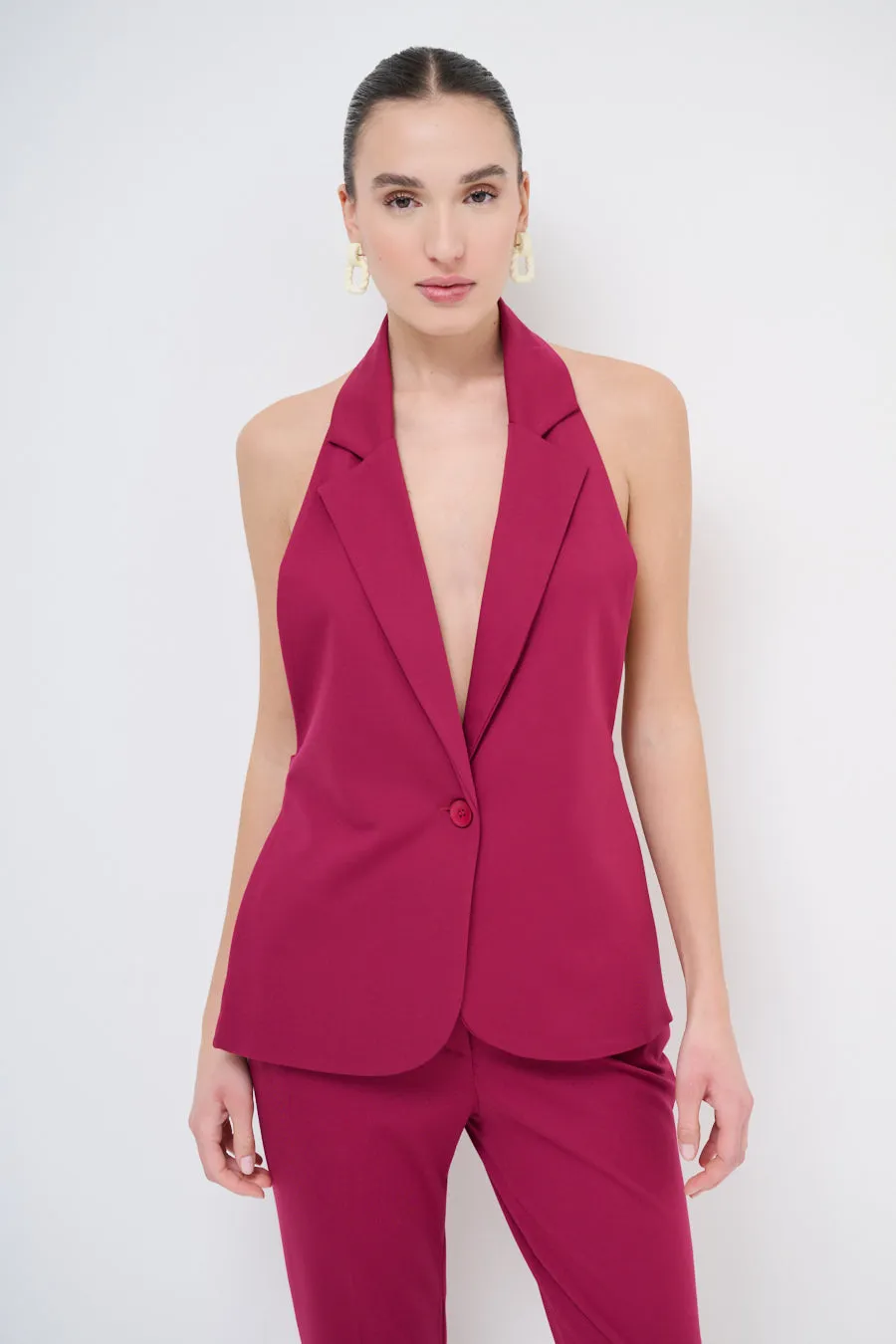 Halter-neck open-back tailored blazer wholesale