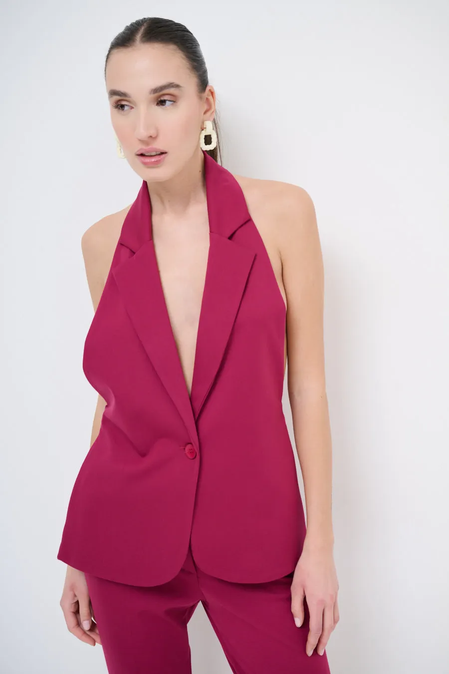 Halter-neck open-back tailored blazer wholesale