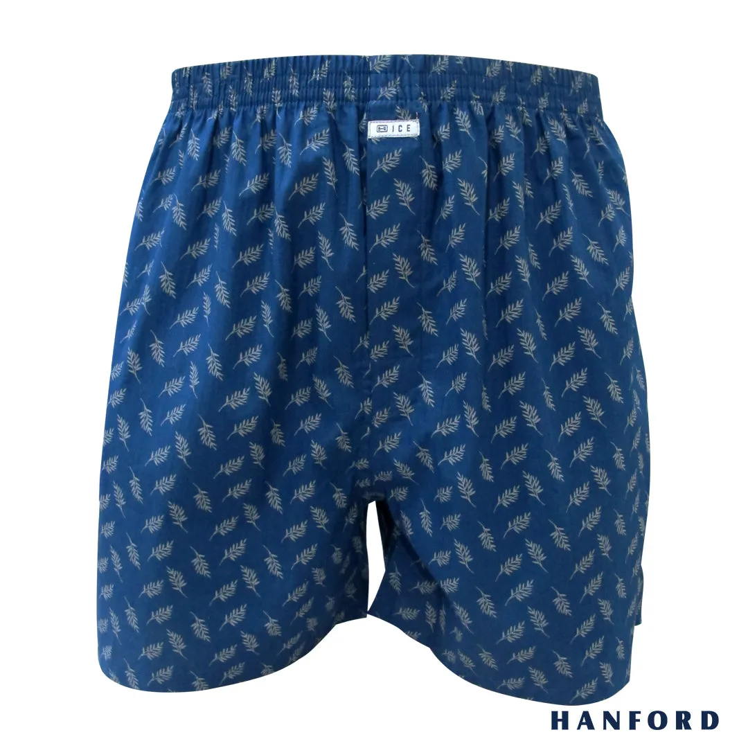 Hanford Men 100% Cotton Woven Shorts Ash - Fern Print/Gibraltar Sea (SinglePack)