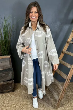 Irene Print Button Linen Tunic Mocha
