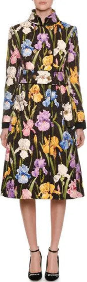 Iris-Print Brocade Coat