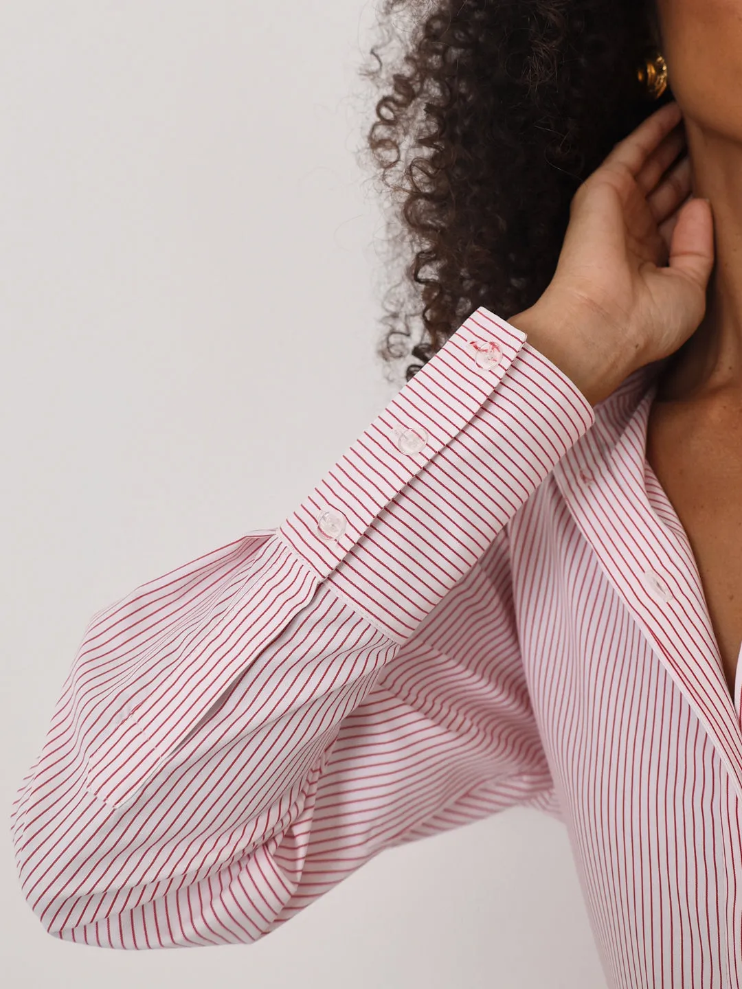 Ishani Stripe Button Down Shirt | Red/White