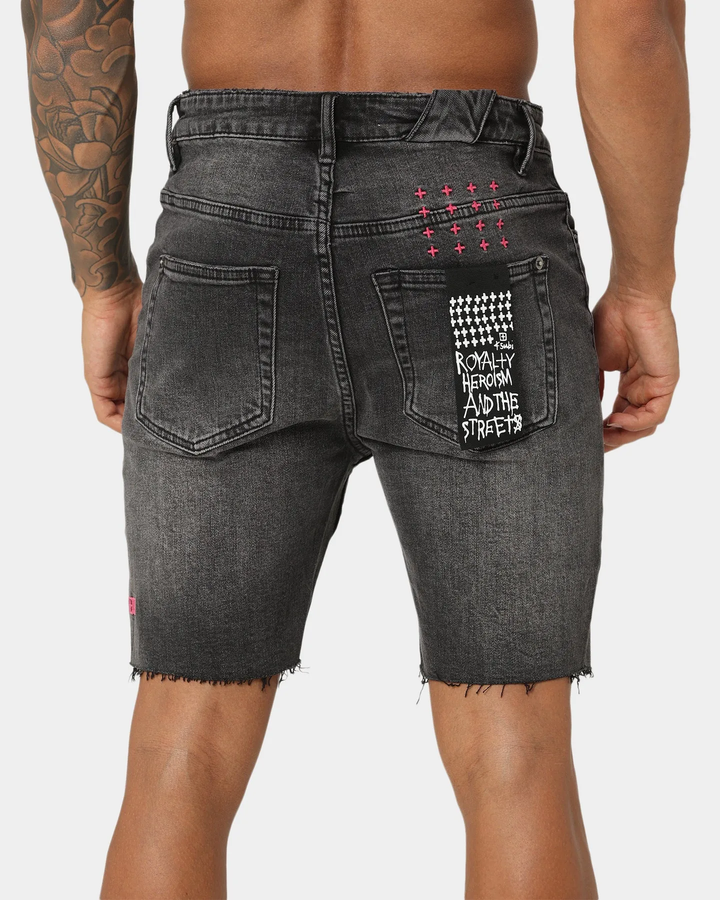 Ksubi Chopper Spray Out Pink Shorts Black