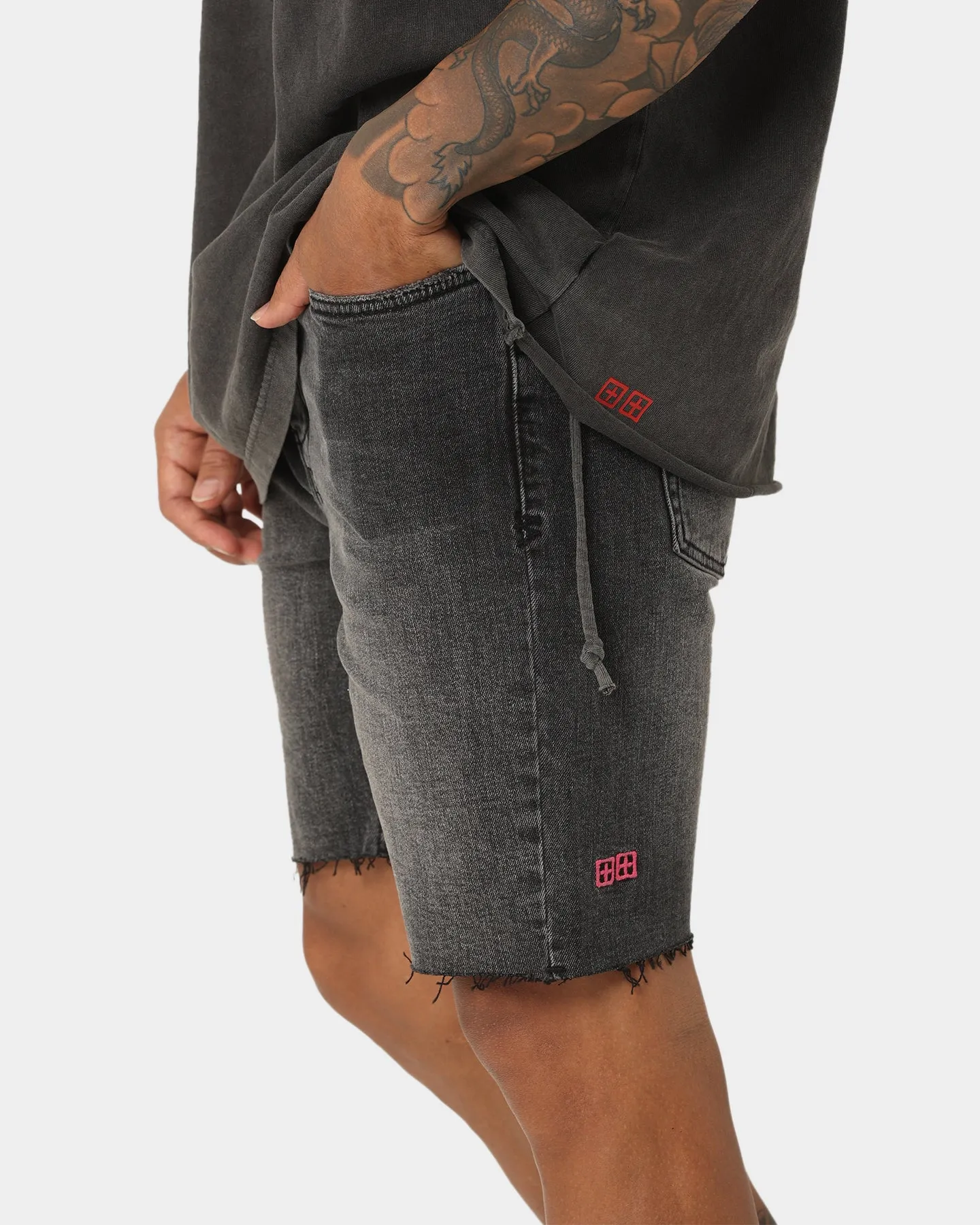 Ksubi Chopper Spray Out Pink Shorts Black