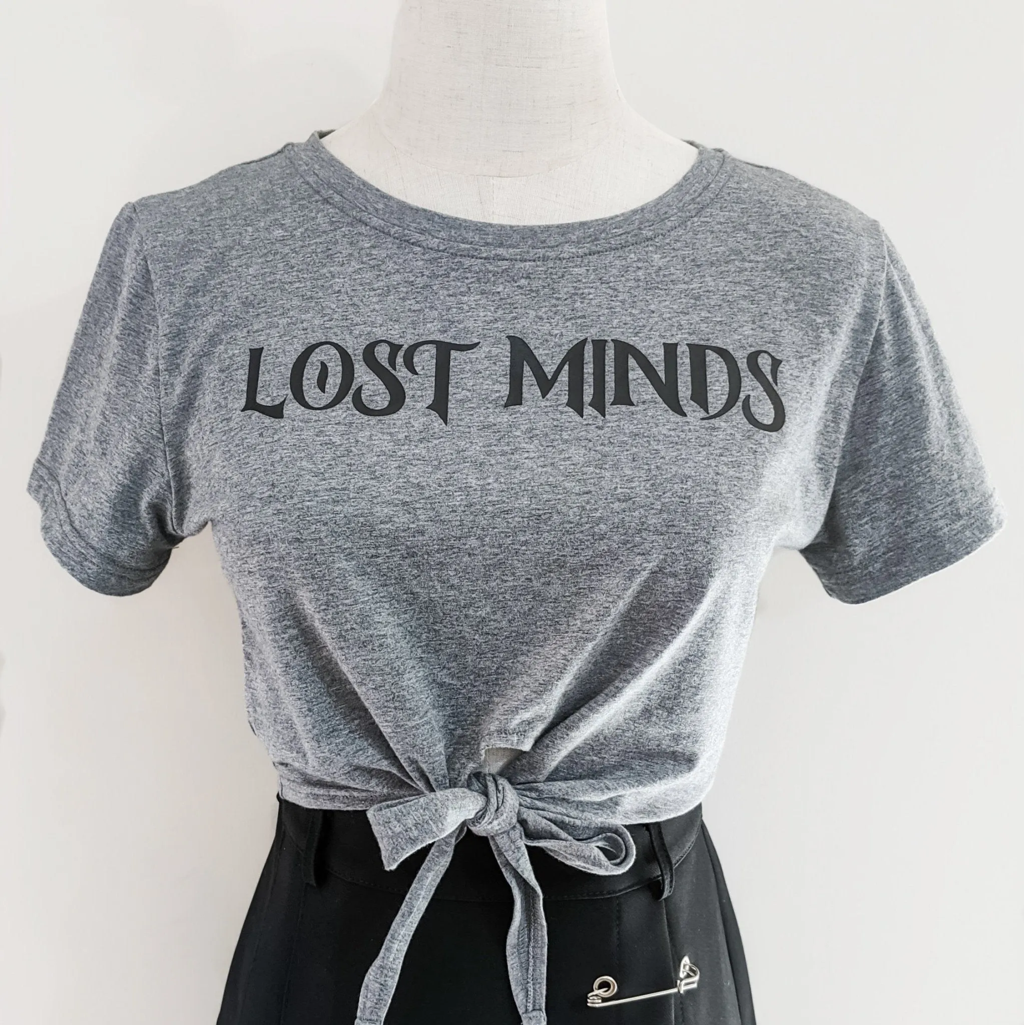 Lost Minds Tie Front Tee - Grey