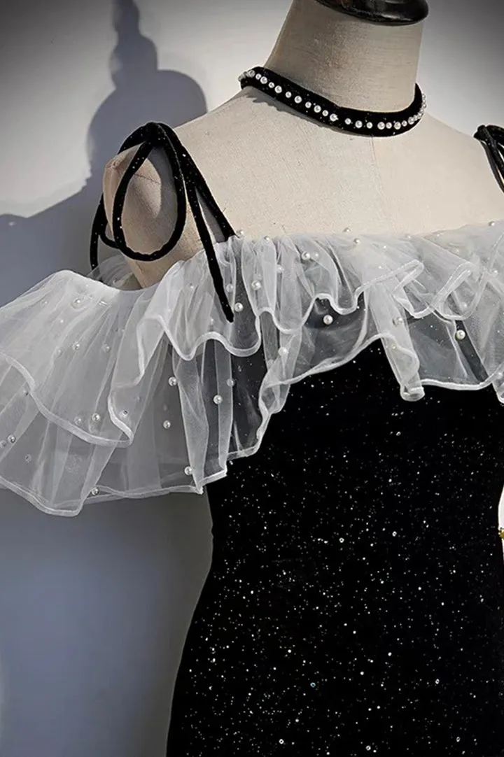 Luolandi Black Velvet Long Prom Dresses Mermaid Evening Dresses Sparkly Without Neck accessories