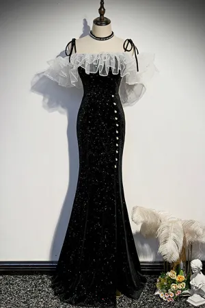 Luolandi Black Velvet Long Prom Dresses Mermaid Evening Dresses Sparkly Without Neck accessories