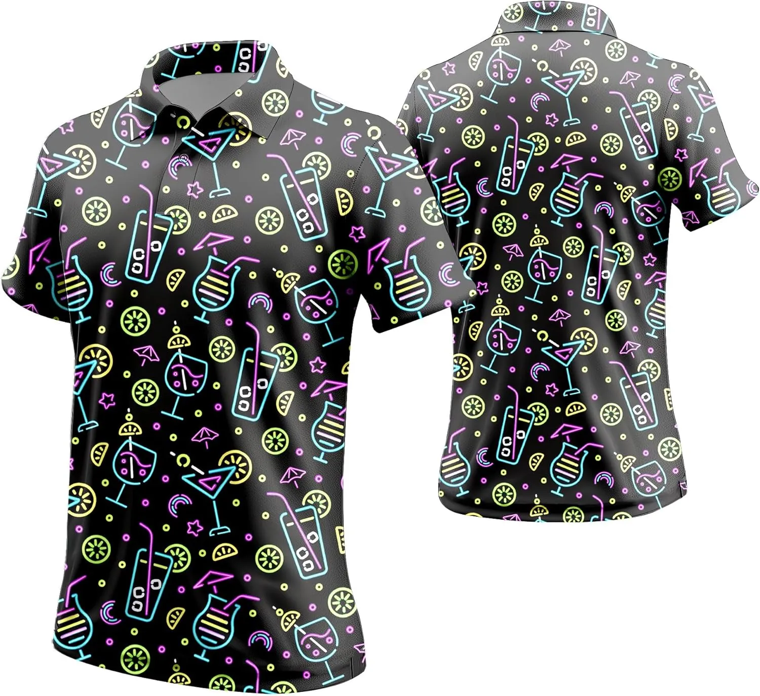 Mens 80s Golf Shirt Dry Fit Performance Short Sleeve Print Shirts Funny 90s Golf Shirts for Men