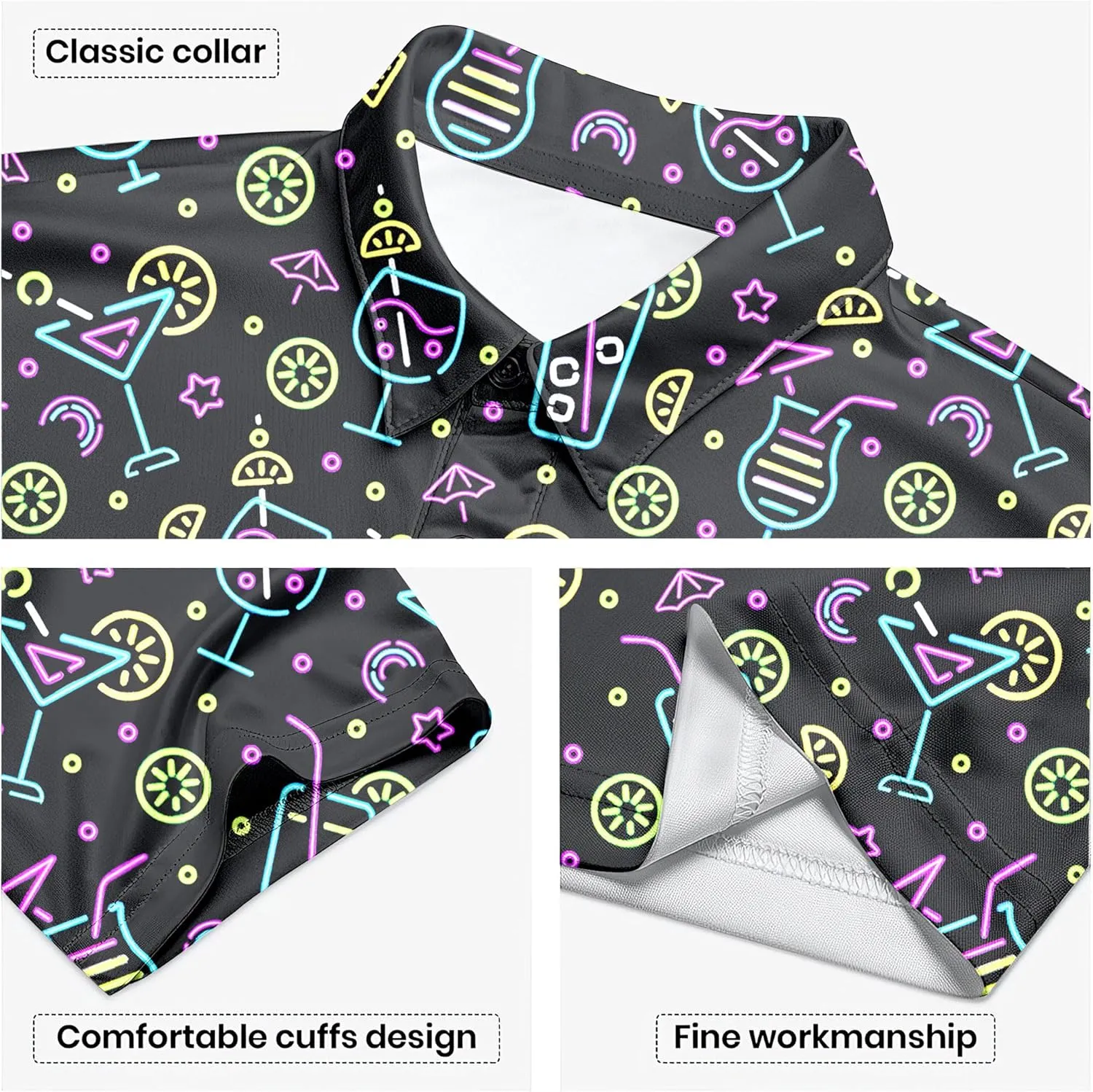 Mens 80s Golf Shirt Dry Fit Performance Short Sleeve Print Shirts Funny 90s Golf Shirts for Men